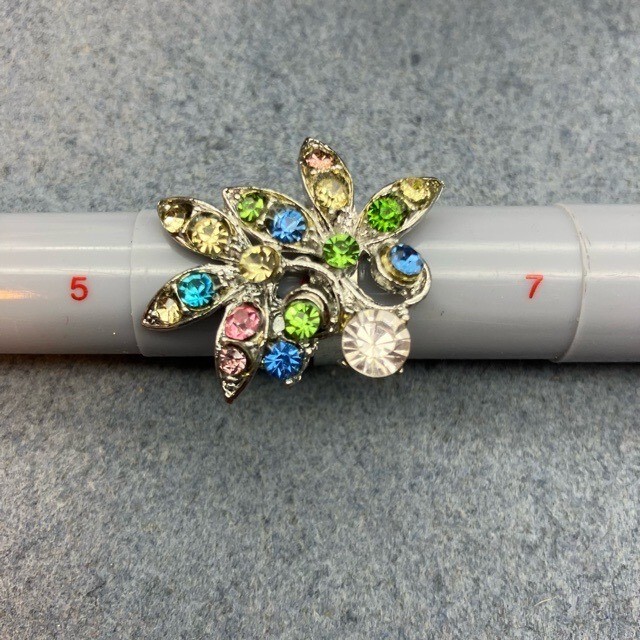 Statement Ring Multicolor Rhinestone Floral Leave… - image 5