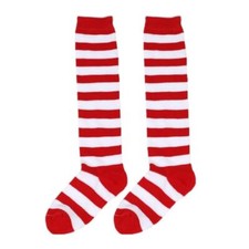 Christmas Socks Kids Girls Knee High Leg Warmer Striped Size 6-10 Red White