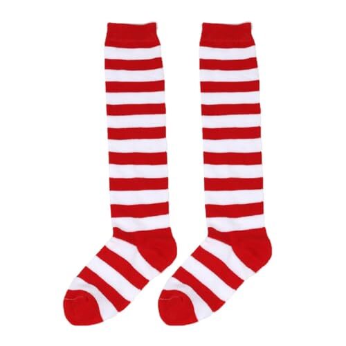 Christmas Socks Kids Girls Knee High Leg Warmer Striped Size 6-10 Red White - Picture 1 of 3