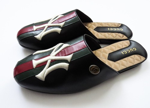 Gucci Black Leather New York Yankees Slides Slipper Shoes 8.5 US 41.5 EU 7.5 UK - Bild 2 von 17