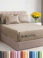 Luxury Extra Deep Queen Sheet Set - 6 Piece Cooling Soft Bedding - Beige