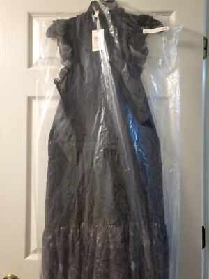 Disney Coach Prairie Long Dress Ruffle Trim with Kaffe Print Navy Size 0 New