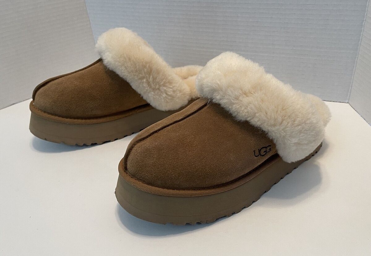 UGG DISQUETTE PLATFORM SLIPPER WOMEN'S CHESTNUT SUEDE SIZE 8 UGG DISQUETTE PLATFORM SLIPPER WOMEN'S CHESTNUT SUEDE SIZE 8