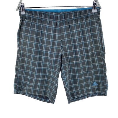 adidas Plaid Grey Cotton Blend Swimwear Swimming Trunks Shorts