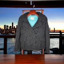 Black Vintage Beautiful Persian Karakul Lamb Fur Coat Turquoise Lining Sz. 10-12