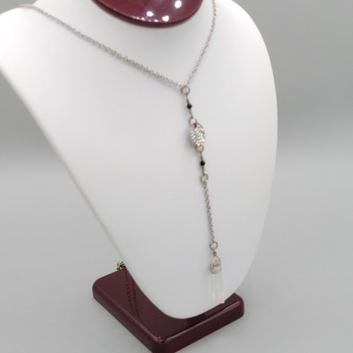 AEO American Eagle Silver Tone Necklace Clear Crystal Quartz Pendant 24 in - Picture 3 of 8