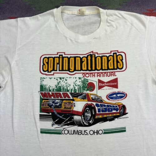 Vintage 80s NHRA Hot Rod Drag Racing Graphic T-Shirt Mens Large Budweiser Cars - Picture 5 of 13