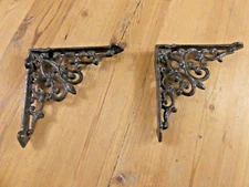 2 Antique Style Shelf Brace Wall Bracket Cast Iron Brackets **BROKEN STEMS**