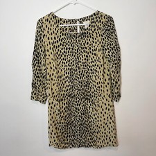 J. Crew Shift Dress Womens Brown 0 3/4 Sleeve Wildcat Leopard Pockets Cut Out