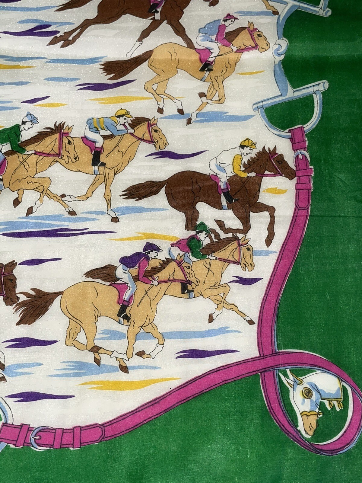 Vintage Horse Racing 24" Square Fashion Scarf Horses, Jockeys, Tack