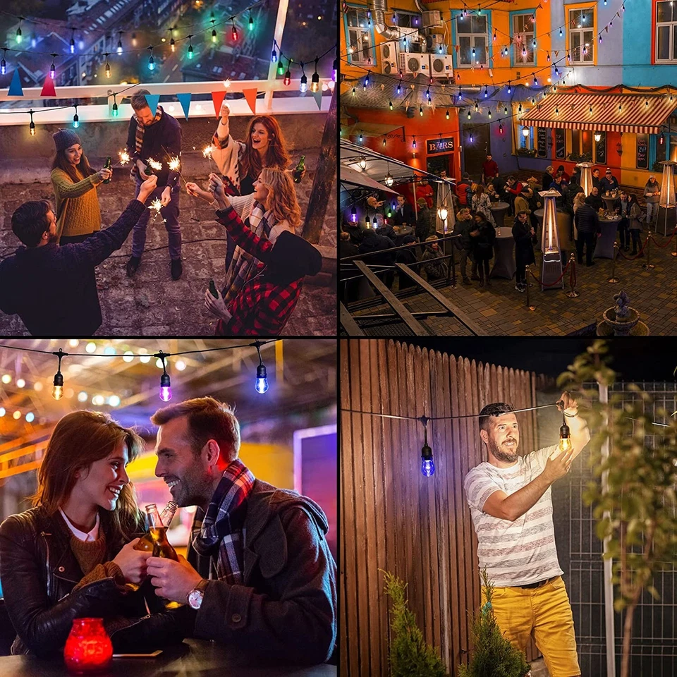 Cadena de luces para exteriores de 48 pies y 15 bombillas con bombillas que cambian de color sincronizadas con música Foto 3 de 4