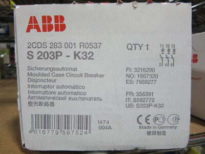 Abb S3p K32a Circuit Breaker 3p 32a 277 480v New In Factory Sealed Box Ebay
