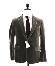  2,695 RALPH LAUREN PURPLE LABEL - VELVET Gray Notch Lapel Blazer - 38S