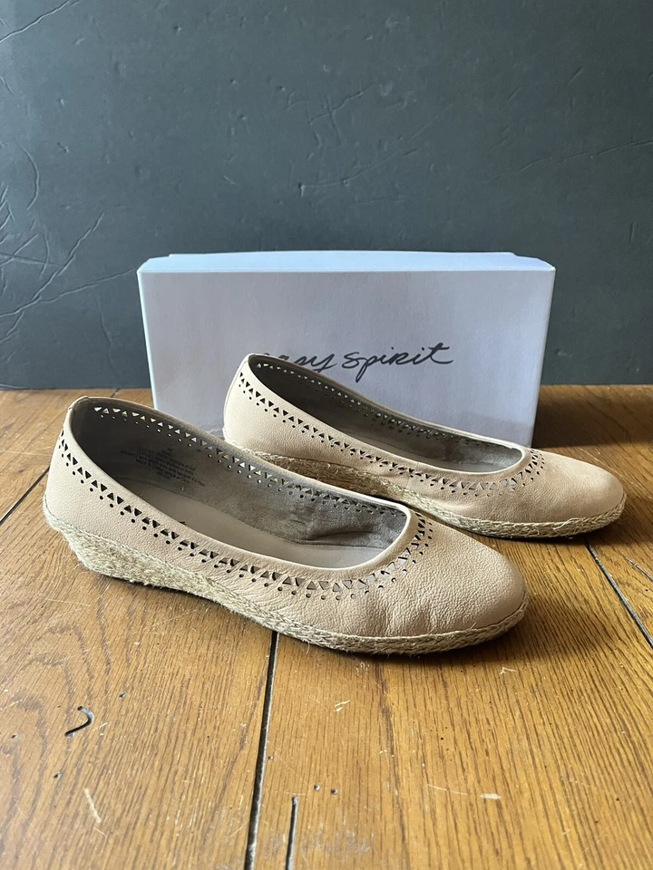Easy Spirit Derely wedge pumps espadrilles leather natural tan sz 9 WIDE New   - Image 4 of 4