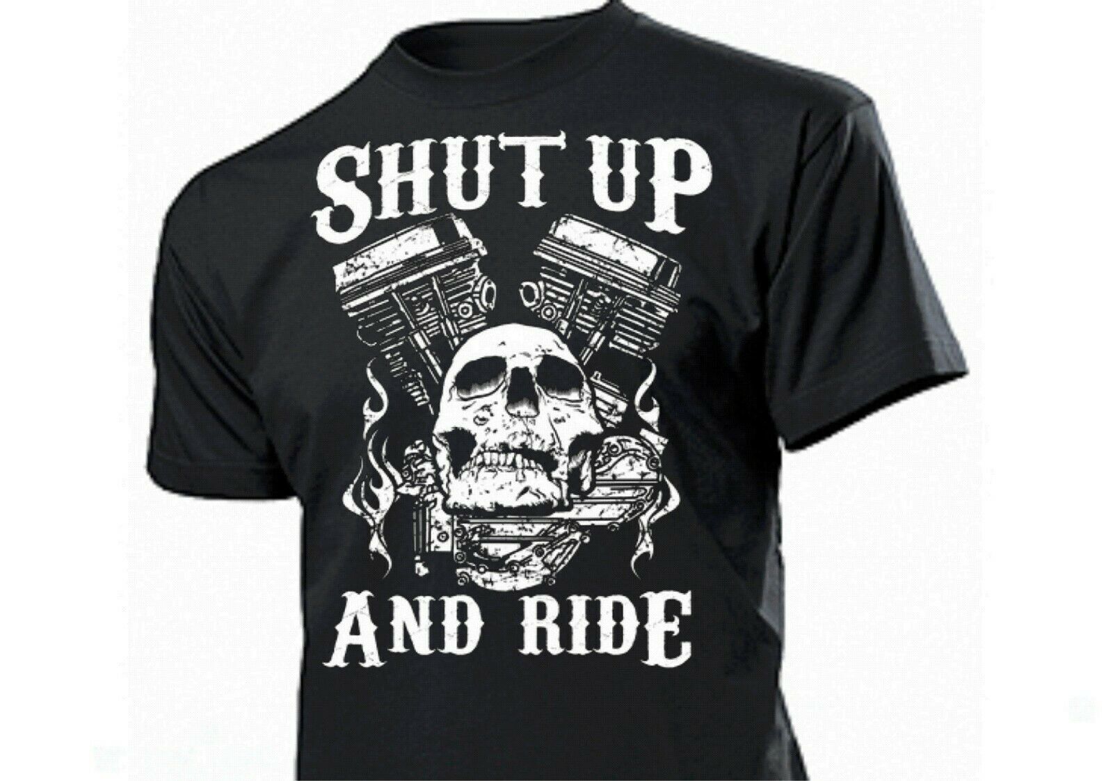 ALTRA T shirt Shut up and Ride Skull Engine Parts V Motor Rockabilly Vintage Biker US