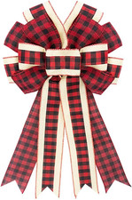 Large Christmas Bow for Wreath, Christmas Wreath Bow Red Black Buffalo Plaid Bow