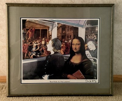 Nelson De La Nuez 1996 Framed Lithograph Bus Ride to the Louvre Signed 197/850