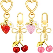4Pcs Cherry Strawberry Bow Keychain Bag Charms for Handbag Cute Purse Charms ...