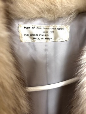 Finland Blue Fox Fur Coat Corduroy Women s Jacket Waist Length *Rip on collar*