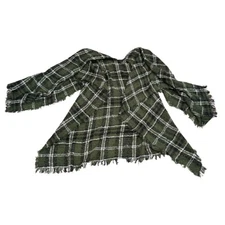 Green, White, and Black Knit Plaid Shawl