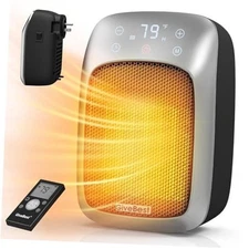  Plug in Wall Space Heater With Remote, 800W Small Outlet Heater 1 Pack Silver