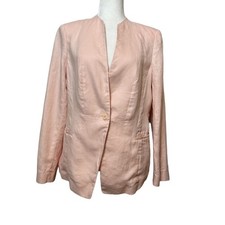 Lafayette 148 New York 100 Linen Pink Peach One Button Blazer Jacket Size 10