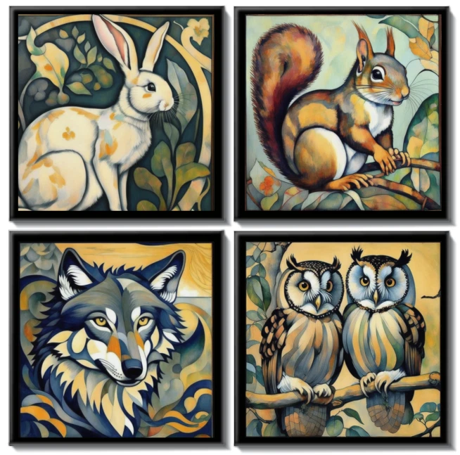 Juego de 12 azulejos de cerámica para salpicadero de animales del bosque de 4,25" Foto 2 de 4