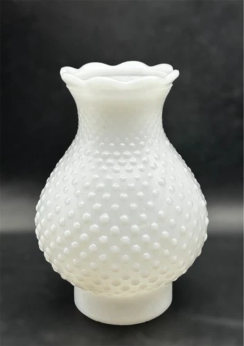 Vintage 7" White Milk Glass Hobnail Hurricane  Lamp Replacement Shade 3" Fitter
