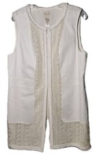 Chico's Women Vest Size LG Cream Sleeveless Lace Crochet Fringe Hem