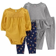 Carters Baby 0-3M Girls' 4 Piece Set Long Sleeve Bodysuit Pants 0-3 Months