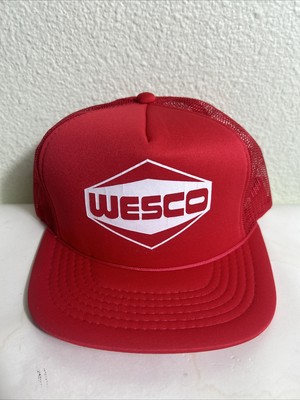 Vintage Trucker Hat Mesh Adjustable Red White Wesco SnapBack