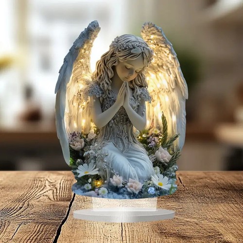 Radiant Praying Angel Statue Acrylic Tabletop Decor With Base Perfect Gift