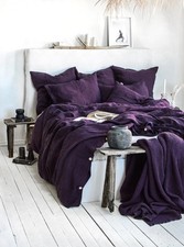 Linen Duvet Cover in Plum King, Queen, Dark Puple Natural Linen Bedding Buttons