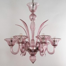 Mid-Century Pink Glass Chandelier, 6-10 Lights, E14 Base, Adjustable Lamp