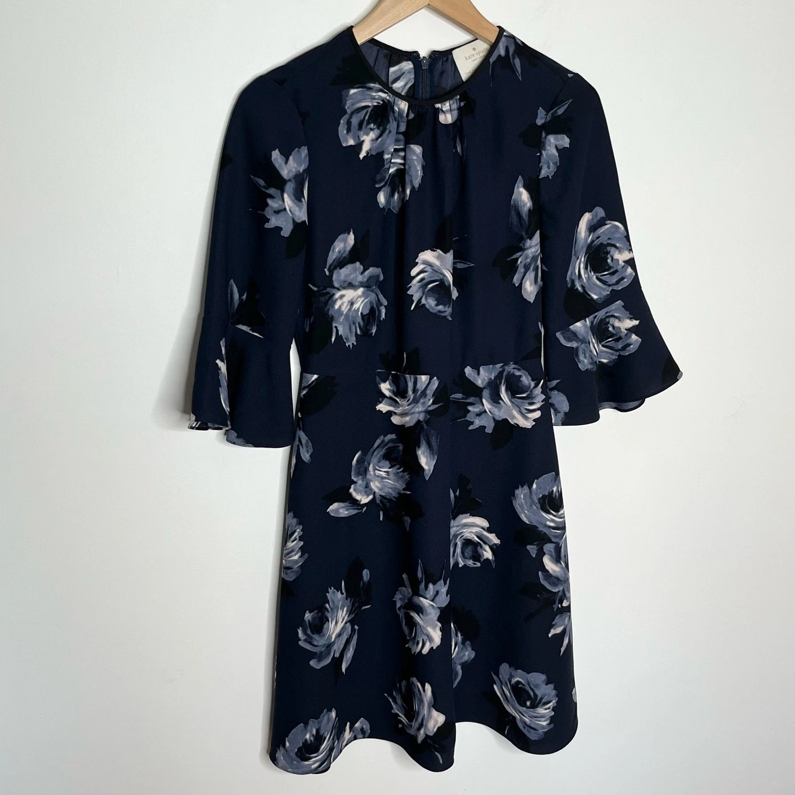 Abito donna Kate Spade New York rosa notte taglia 0 blu navy rosedew floreale crepe