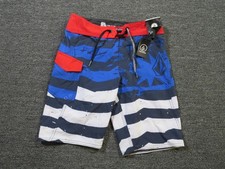 Volcom Board Shorts Boys 10 Multicolor Mod-Tech 4 Way Stretch Swim Patriotic
