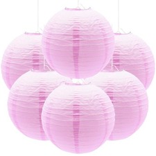 6Pcs Paper Lanterns Decorative Round Hanging Paper Lanterns Pink 12in