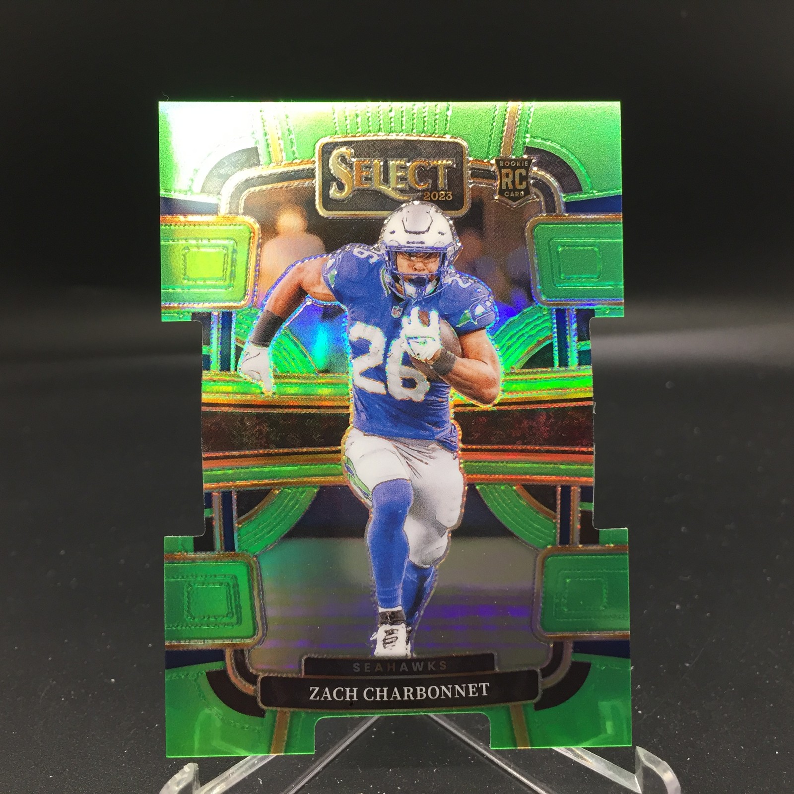 Zach Charbonnet 2023 Select Neon Green Prizms Die Cuts 86 #/599 Seahawks Rookie