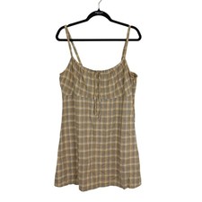 Y2K Urban Outfitters Mini Dress Linen Blend Yellow Plaid  Size L Womens
