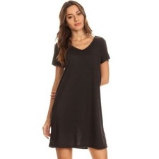 Yelete Basic Black V-Neck Criss Cross Back T-Shirt Dress