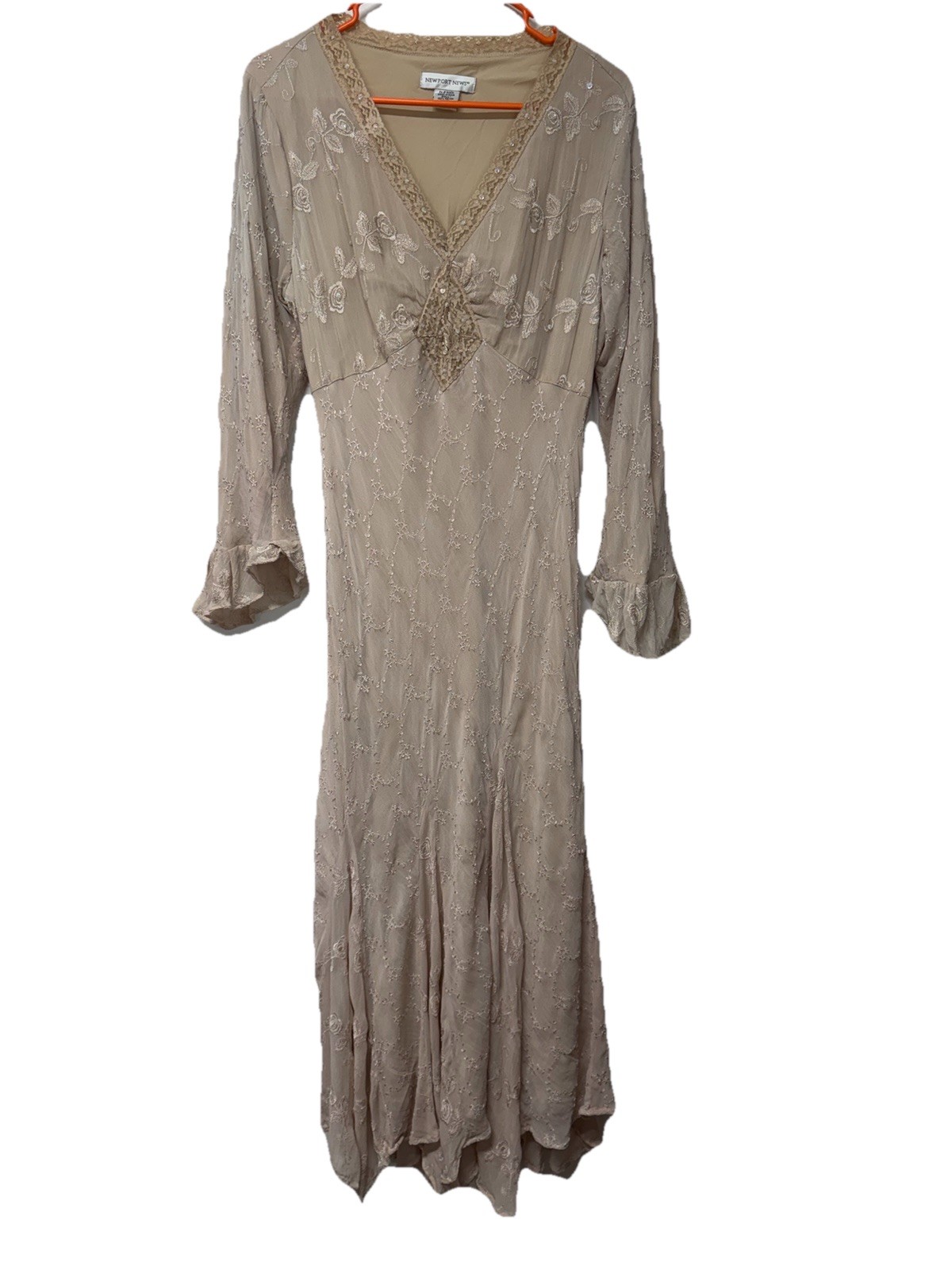 Vtg Y2K NEWPORT NEWS Dress Women Sz 12 Floral  Embroidery  Babydoll Fairy Glam