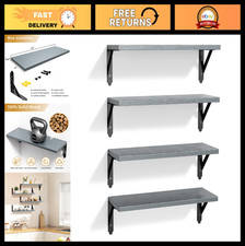 Rustic Wood Floating Shelves Set of 4 - Wall Mounted Storage Decor for Living Ro