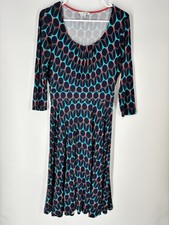 Boden Sz 10 Retro Geometric Jersey Dress Long Fit Flare Mid Mod Flowy Scandi