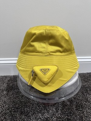 Prada Yellow Re-Nylon Triangle Pouch Logo Bucket Hat