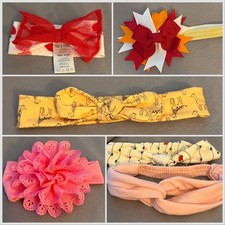 Lot of 6 Infant Baby Toddler Girl Fabric Headbands - Holidays, Bows, Unique 