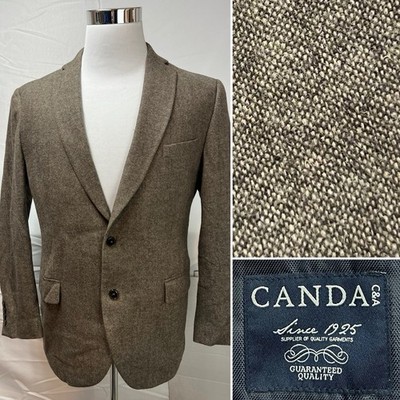 Canda Men s UK 50 / US 40 Short Brown Tweed Tailored Fit Wool Blazer Jacket