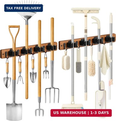 Lorbro 2 Pack Broom Holder Wall Mount, Wooden Broom and Mop Organizer Wall Hangi