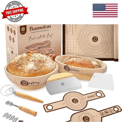 Banneton Bread Proofing Basket Set with Sourdough Bread Baking Supplies, A Co...