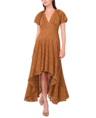 Parker Womens V-Neck Lace High-Low F Red 12 198372370651 12 RT $200.0