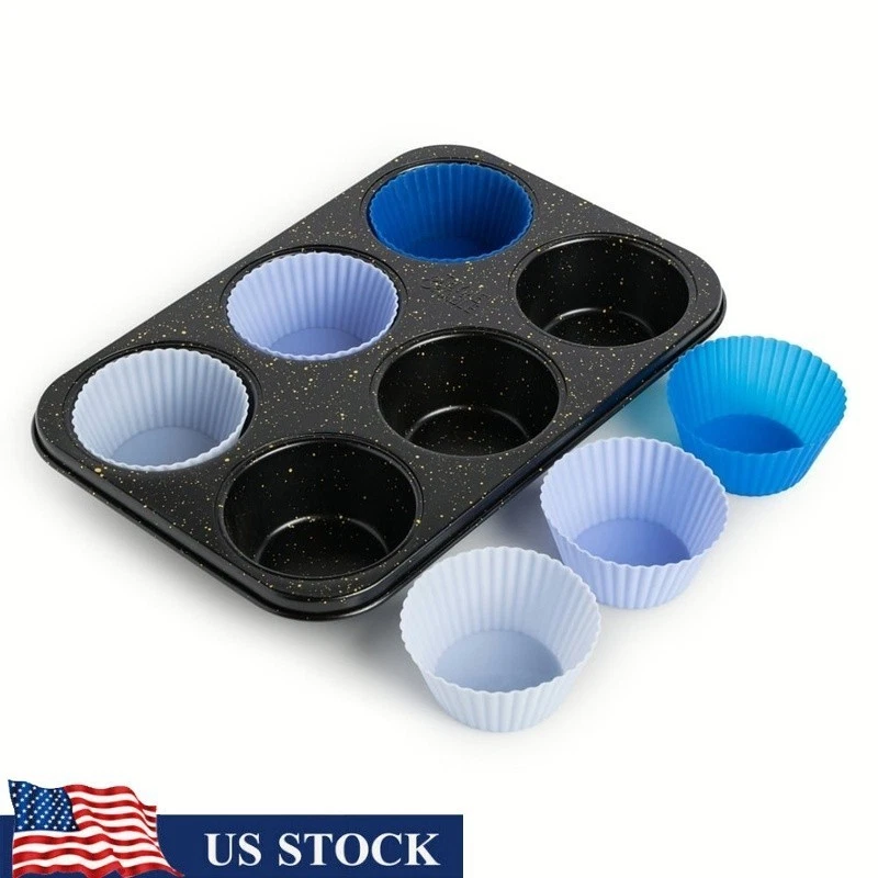 Non-Stick Jumbo Muffin Pan 6 Reusable Silicone Liners Durable Baking Tool New